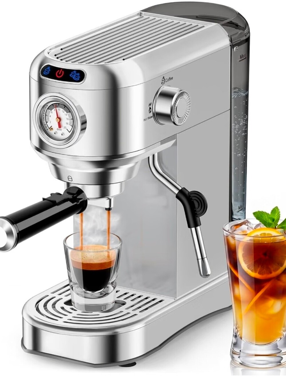 Stainless Steel Espresso Machine with Steam Wand - Silver